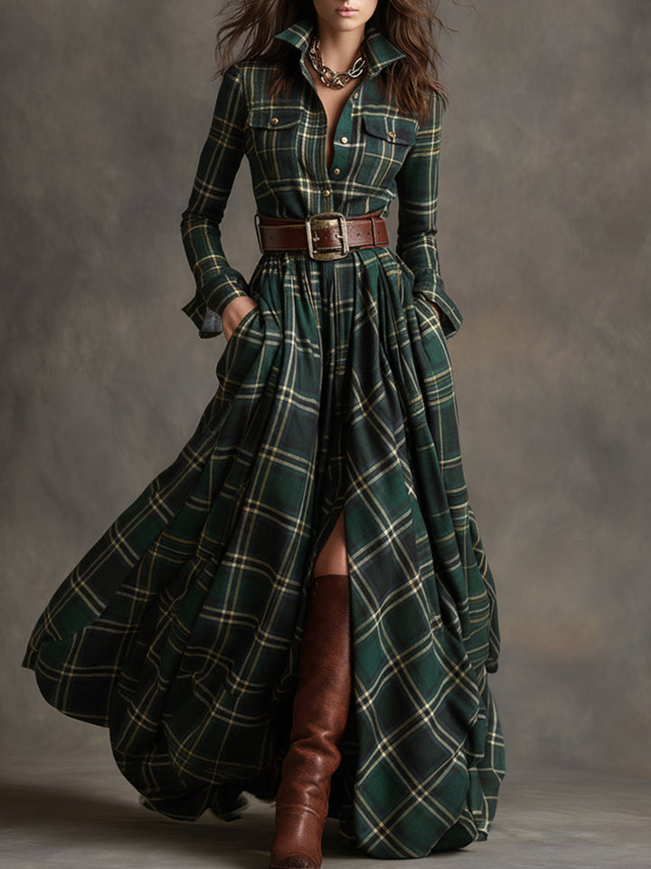 Giulietta Maxi Shirt Dress with Check Pattern