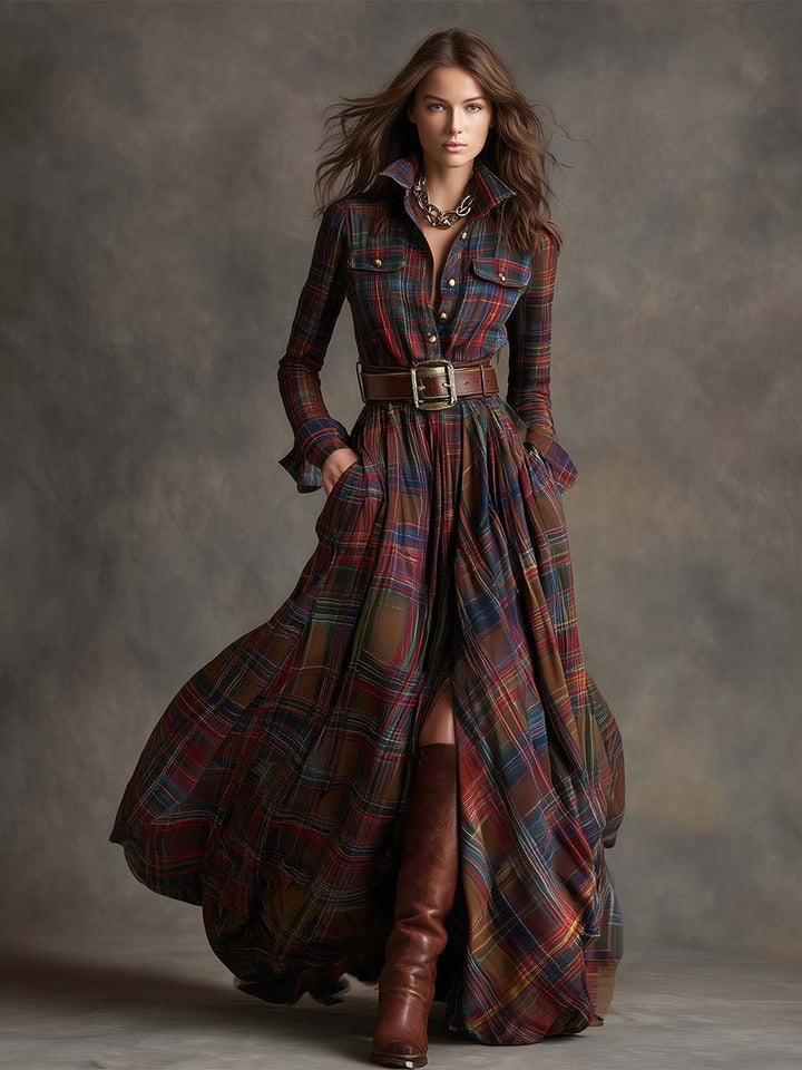 Giulietta Maxi Shirt Dress with Check Pattern
