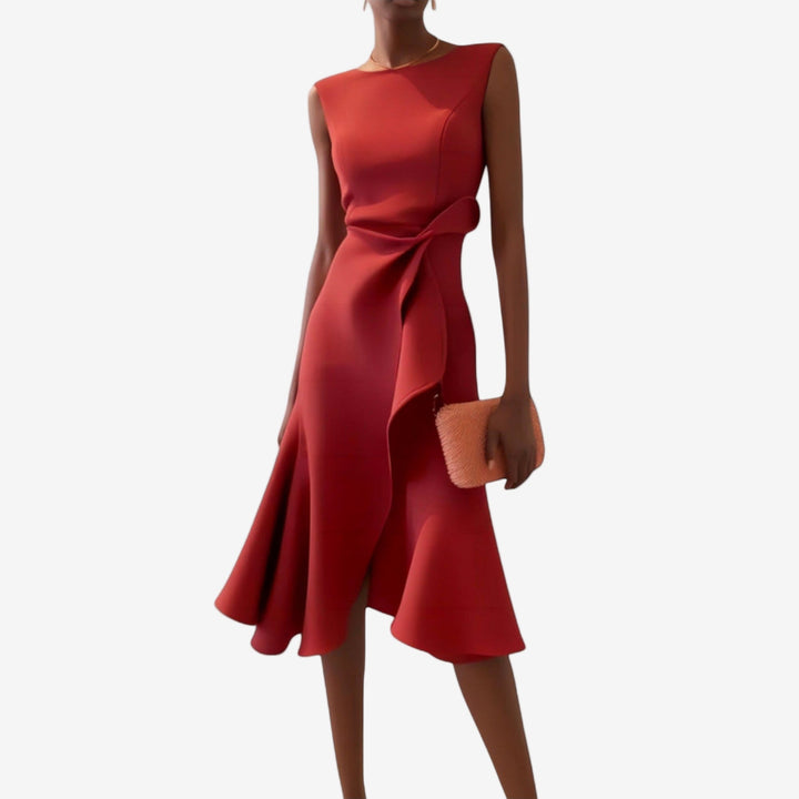 Eliana - Elegant Midi Dress with Asymmetrical Cut