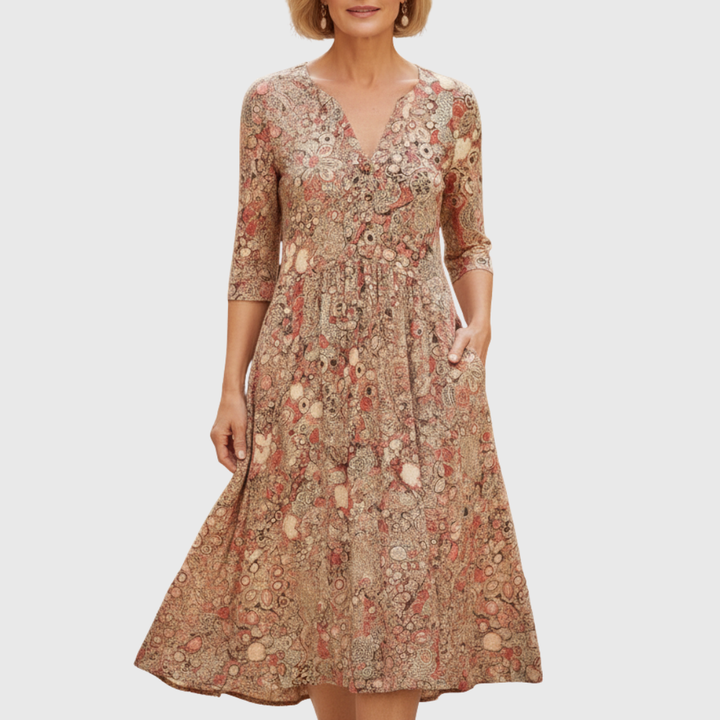 Helen - Elegant Midi Dress with V-neck