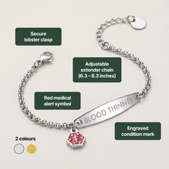 Women’s Blood Thinner Medical Alert Bracelet