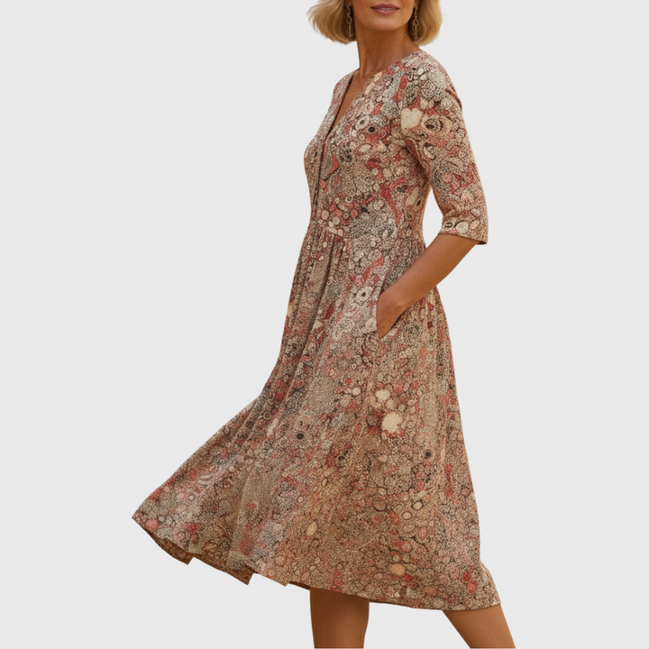Helen - Elegant Midi Dress with V-neck