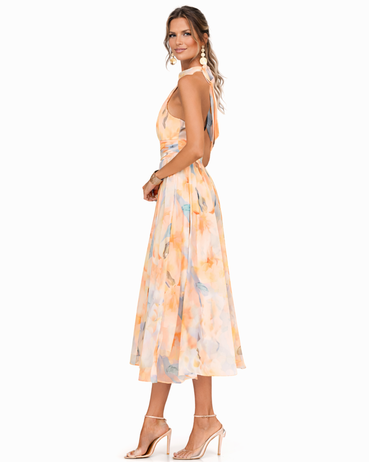 Aurora - Halter Neck Dress with Watercolor Print