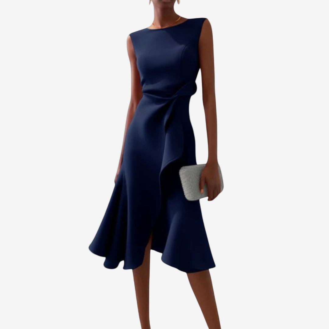 Eliana - Elegant Midi Dress with Asymmetrical Cut