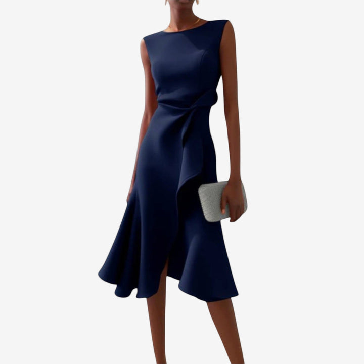 Eliana - Elegant Midi Dress with Asymmetrical Cut