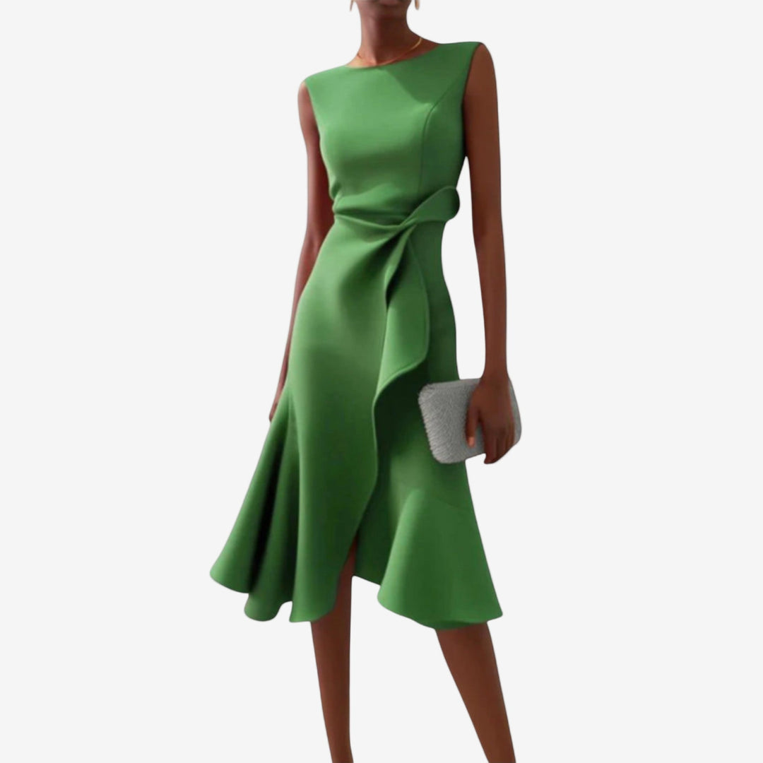 Eliana - Elegant Midi Dress with Asymmetrical Cut