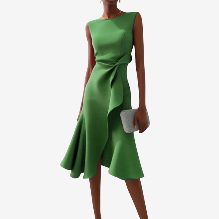 Eliana - Elegant Midi Dress with Asymmetrical Cut