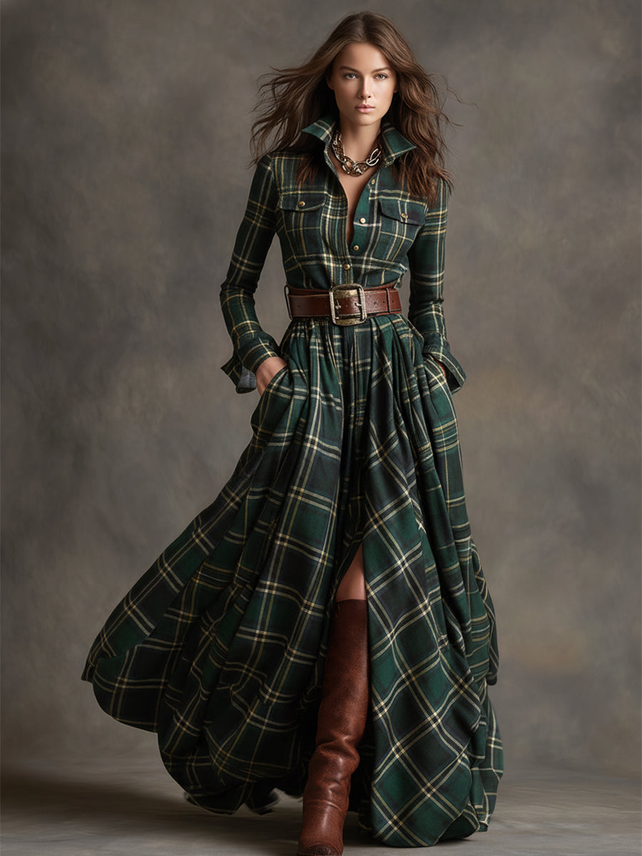 Giulietta Maxi Shirt Dress with Check Pattern