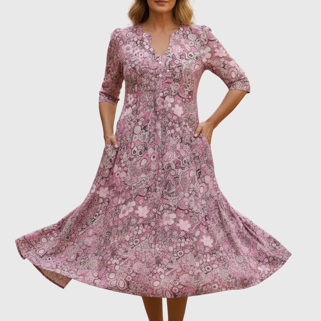 Helen - Elegant Midi Dress with V-neck