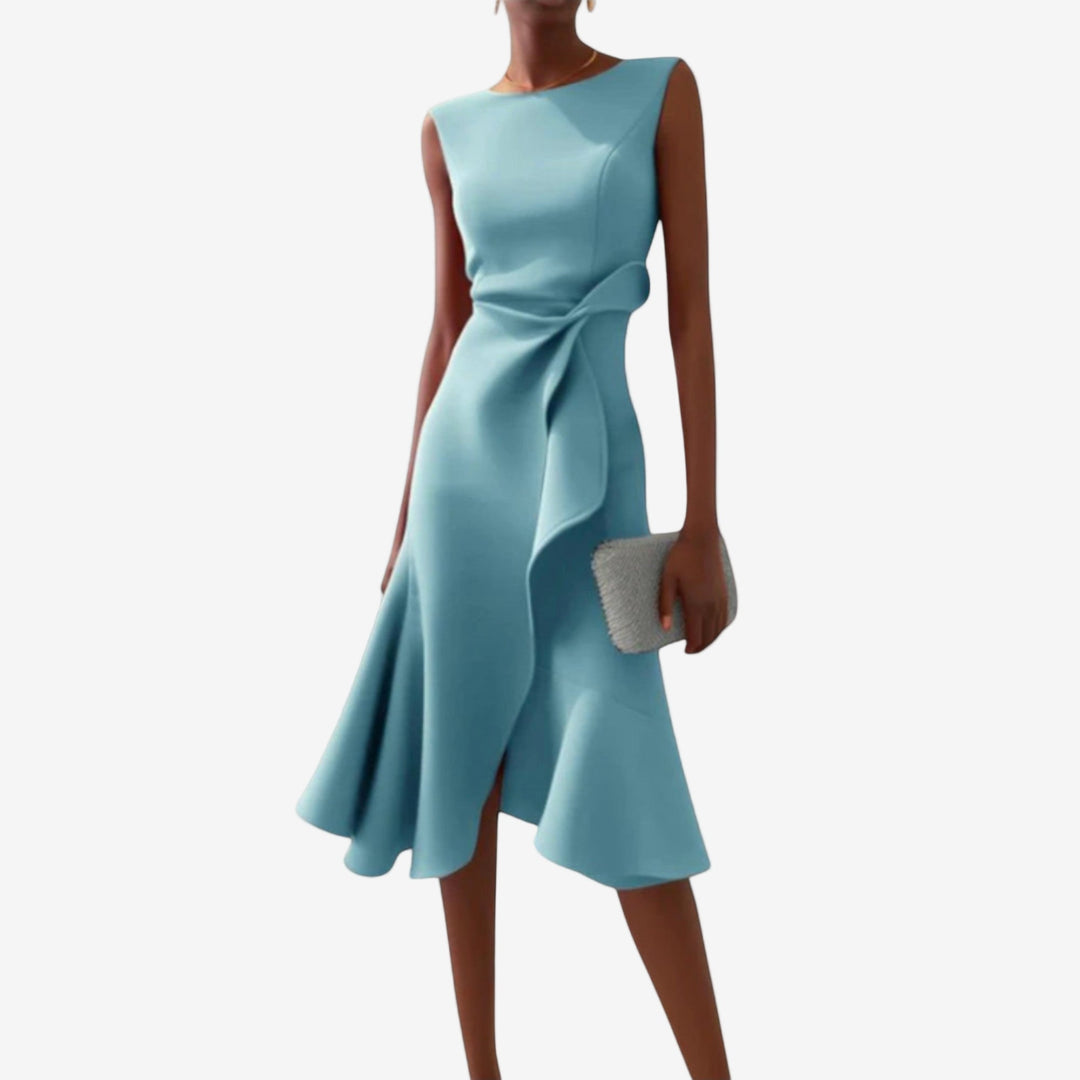 Eliana - Elegant Midi Dress with Asymmetrical Cut