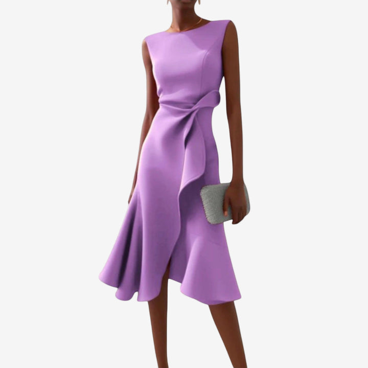 Eliana - Elegant Midi Dress with Asymmetrical Cut