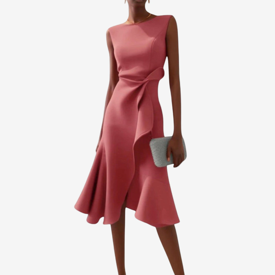 Eliana - Elegant Midi Dress with Asymmetrical Cut