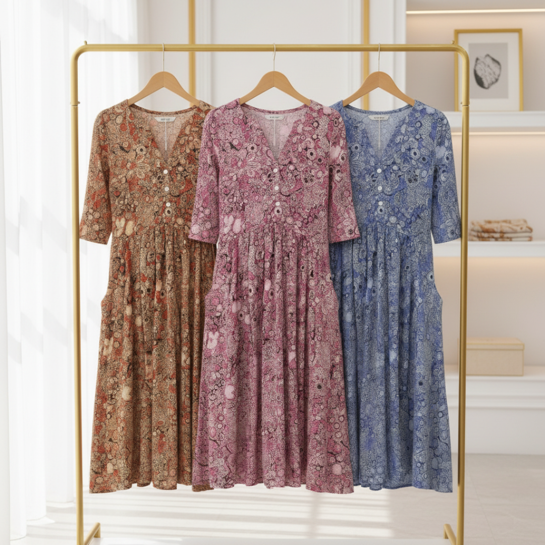Helen - Elegant Midi Dress with V-neck