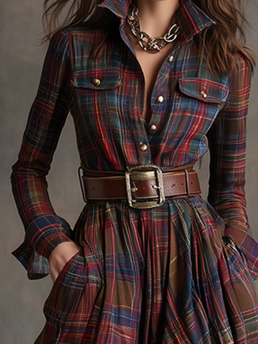 Giulietta Maxi Shirt Dress with Check Pattern