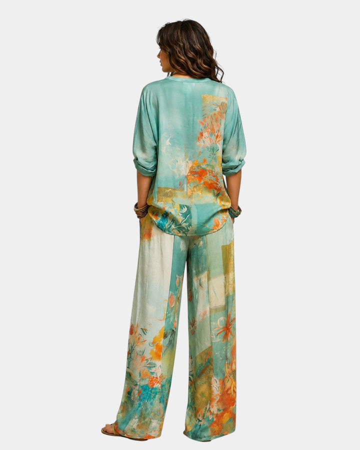 Célidora - Elegant set with floral print and wide pants