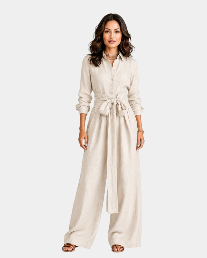 Cybele - Elegant jumpsuit with long sleeves and belt