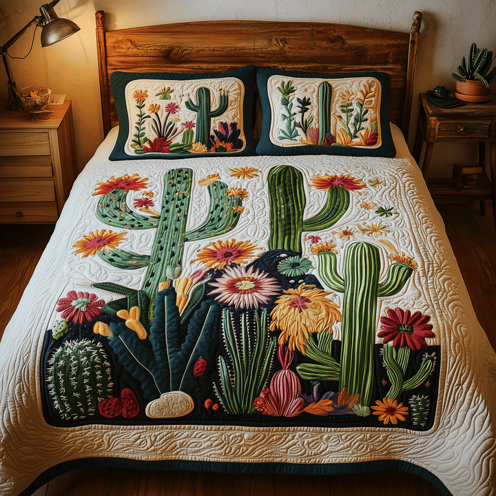 Colorful Cactus - 3-Piece Handmade Bedding Set