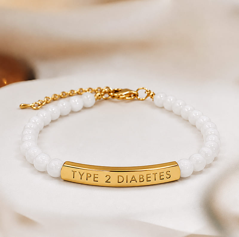 Women's Slim White Beaded Diabetes Medical Alert Bracelet