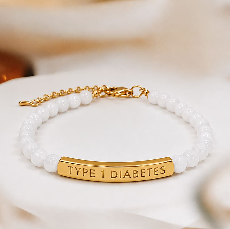 Women's Slim White Beaded Diabetes Medical Alert Bracelet