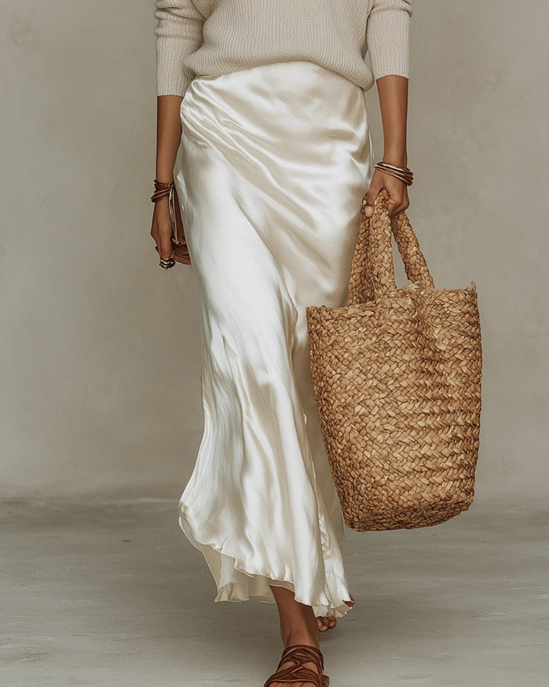 Elena - Satin Midi Dress Including Sweater