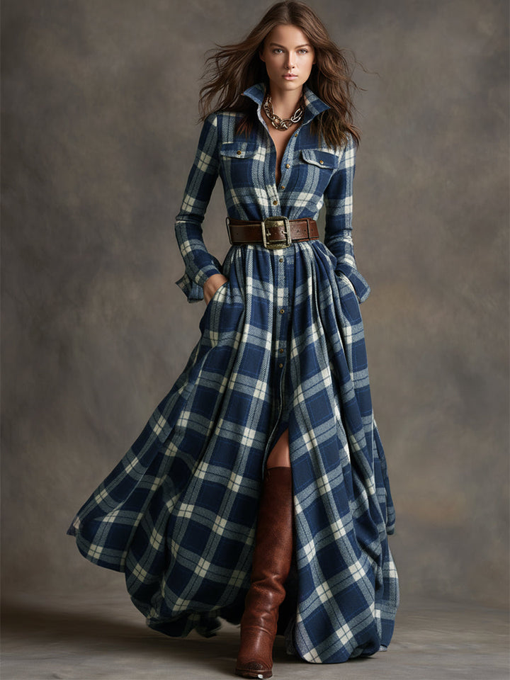 Giulietta Maxi Shirt Dress with Check Pattern