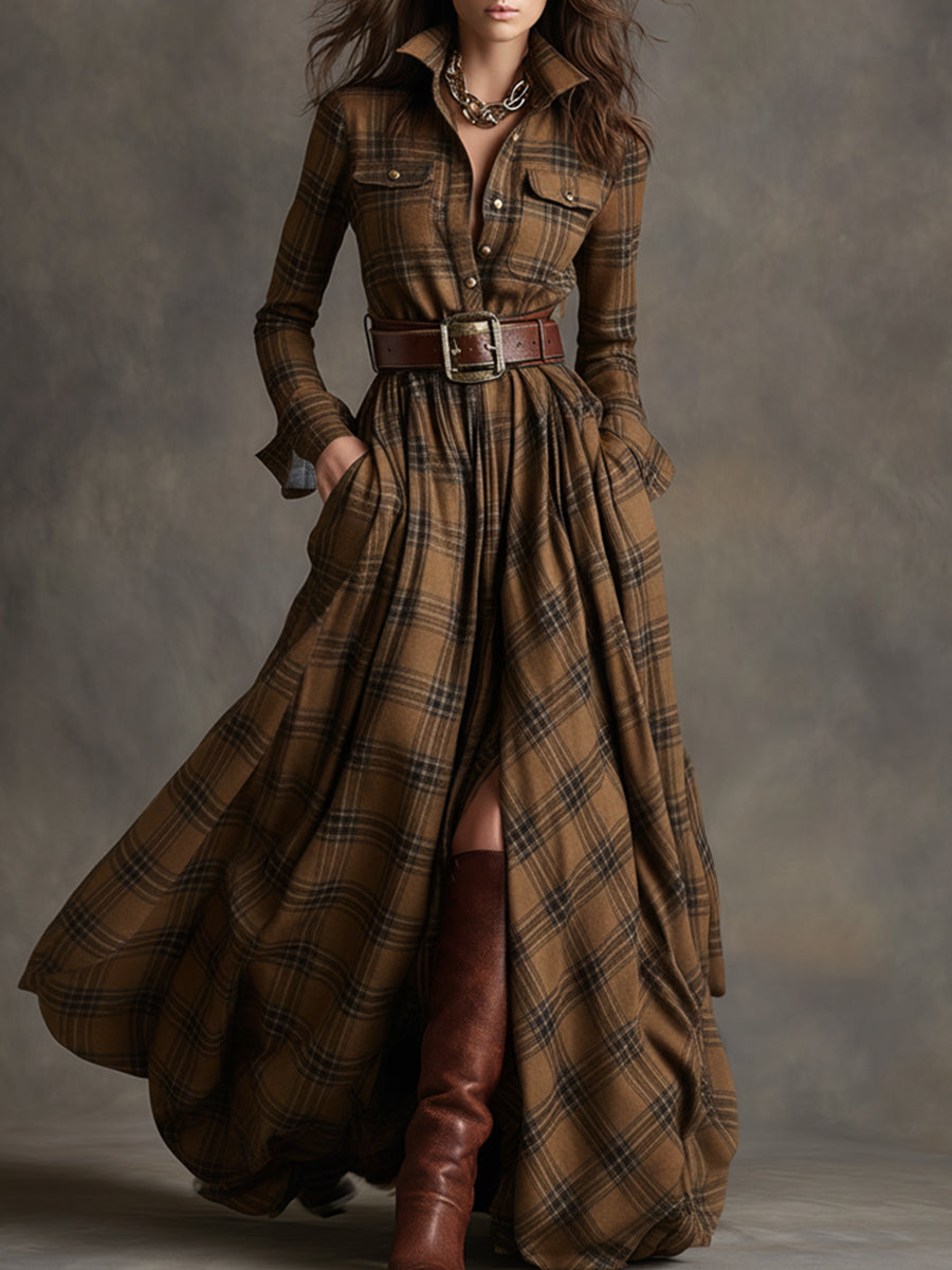 Giulietta Maxi Shirt Dress with Check Pattern