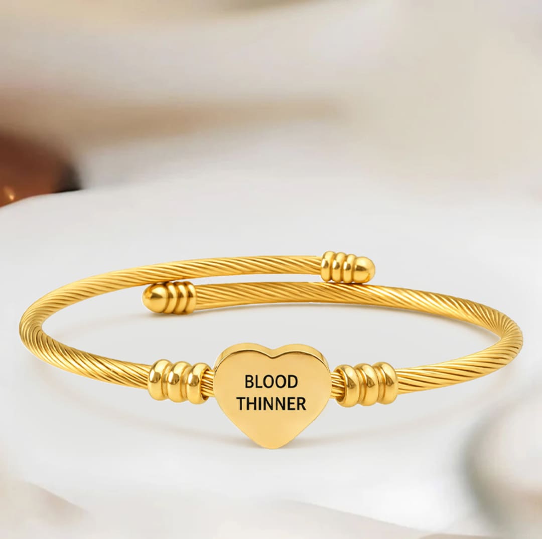 Women's Adjustable Heart Blood Thinner Medical Alert Bracelet