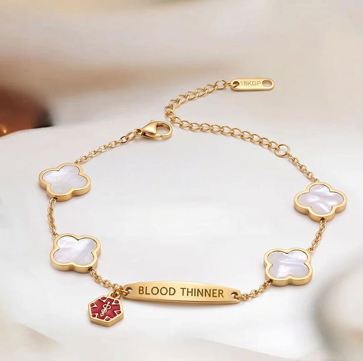 Women's White Flower Blood Thinner Medical Alert Bracelet