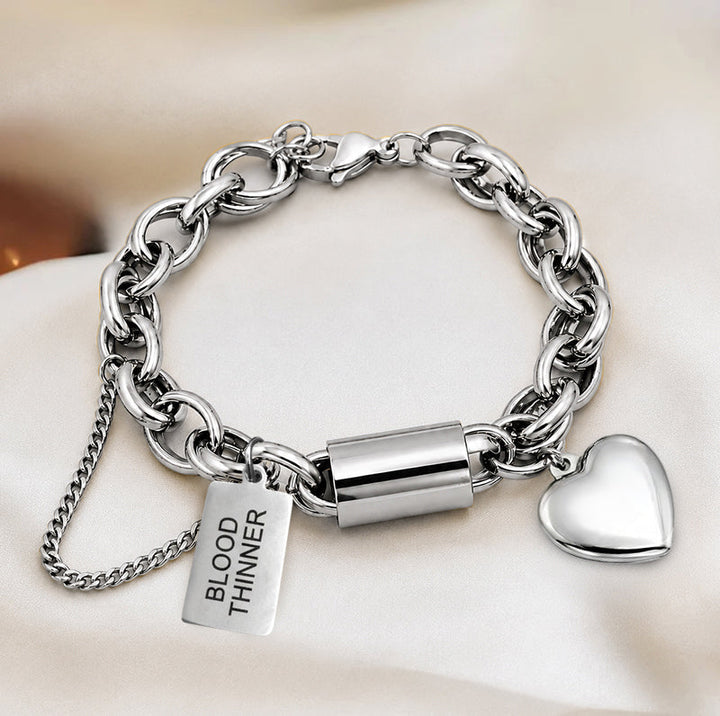 Women's Heart Chunky Blood Thinner Medical Alert Bracelet