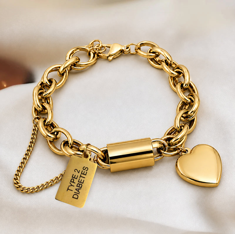Women's Heart Chunky Diabetes Medical Alert Bracelet