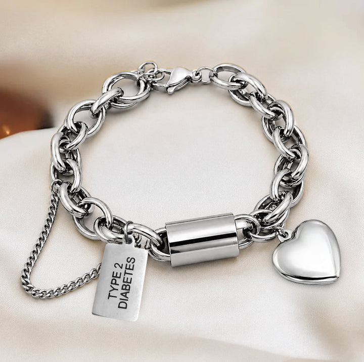 Women's Heart Chunky Diabetes Medical Alert Bracelet