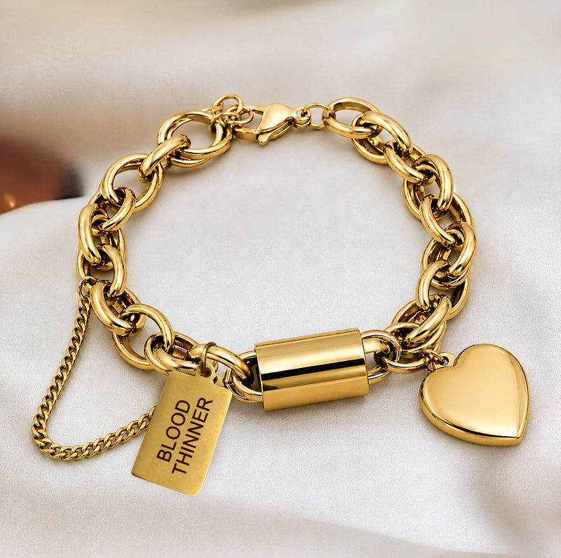 Women's Heart Chunky Blood Thinner Medical Alert Bracelet