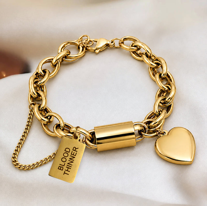 Women's Heart Chunky Blood Thinner Medical Alert Bracelet
