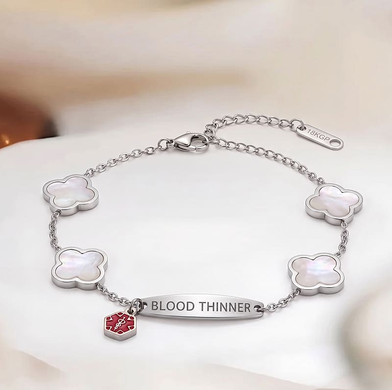 Women's White Flower Blood Thinner Medical Alert Bracelet