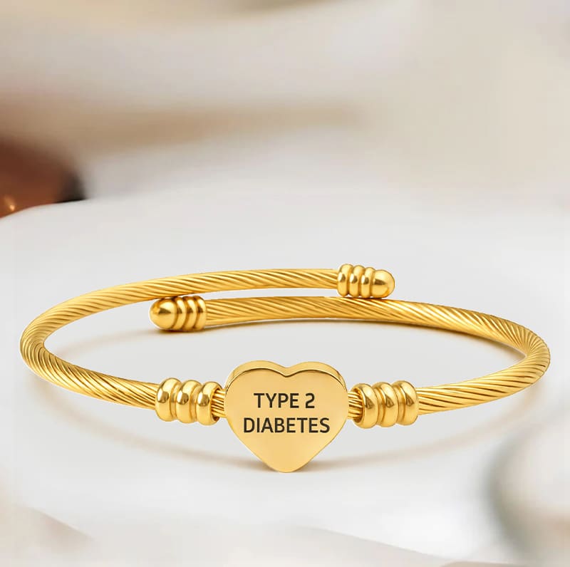 Women's Adjustable Heart Diabetes Medical Alert Bracelet