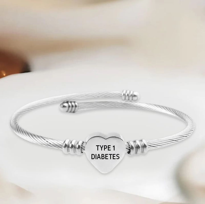 Women's Adjustable Heart Diabetes Medical Alert Bracelet