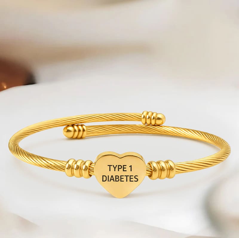 Women's Adjustable Heart Diabetes Medical Alert Bracelet
