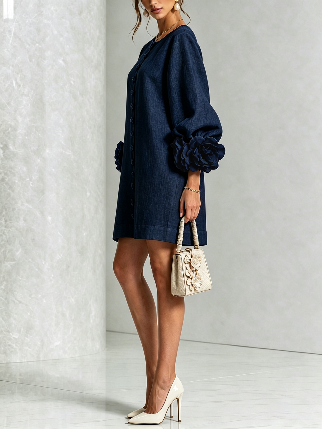 Adeline | Floral-Cuff Statement Mini Dress