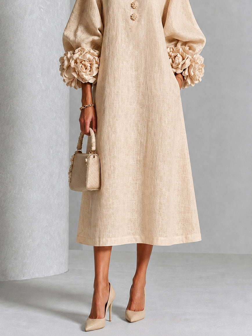 Adele | Floral-Cuff Midi Dress