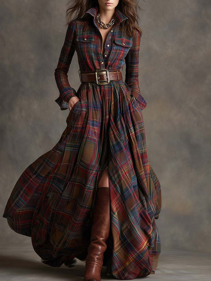 Giulietta Maxi Shirt Dress with Check Pattern