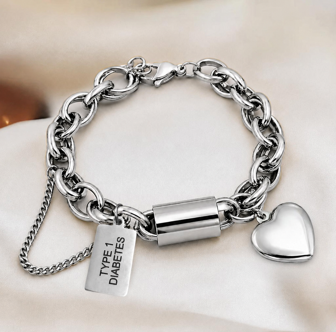 Women's Heart Chunky Diabetes Medical Alert Bracelet