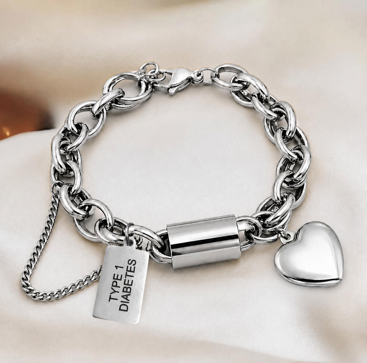 Women's Heart Chunky Diabetes Medical Alert Bracelet