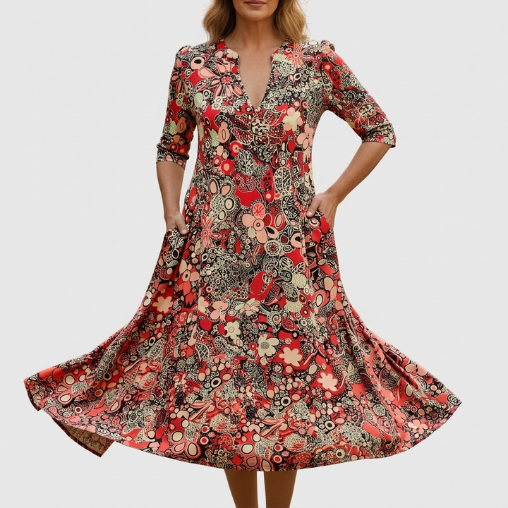 Helen - Elegant Midi Dress with V-neck